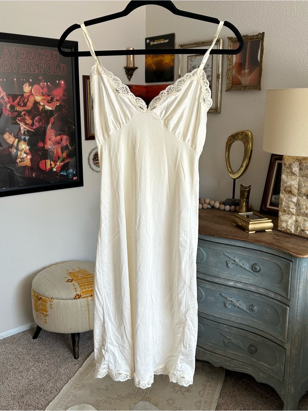 Vintage Y2K 90s Ivory Slip Dress S Babydoll Romantic Cottagecore Lace Trim Sheer